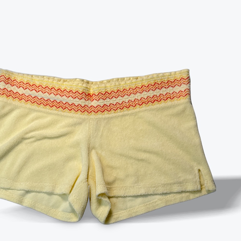 Juicy Couture Terry Cloth Shorts Yellow Chevron Embroidered Trim Y2K Small